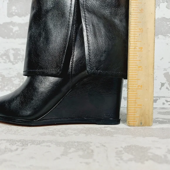New Vince Camuto Tibani Black Leather Foldover Shaft Knee High Boot B359 - Picture 2 of 11